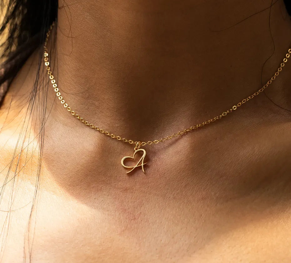 18K Gold Plated Heart Initial Letter Necklace