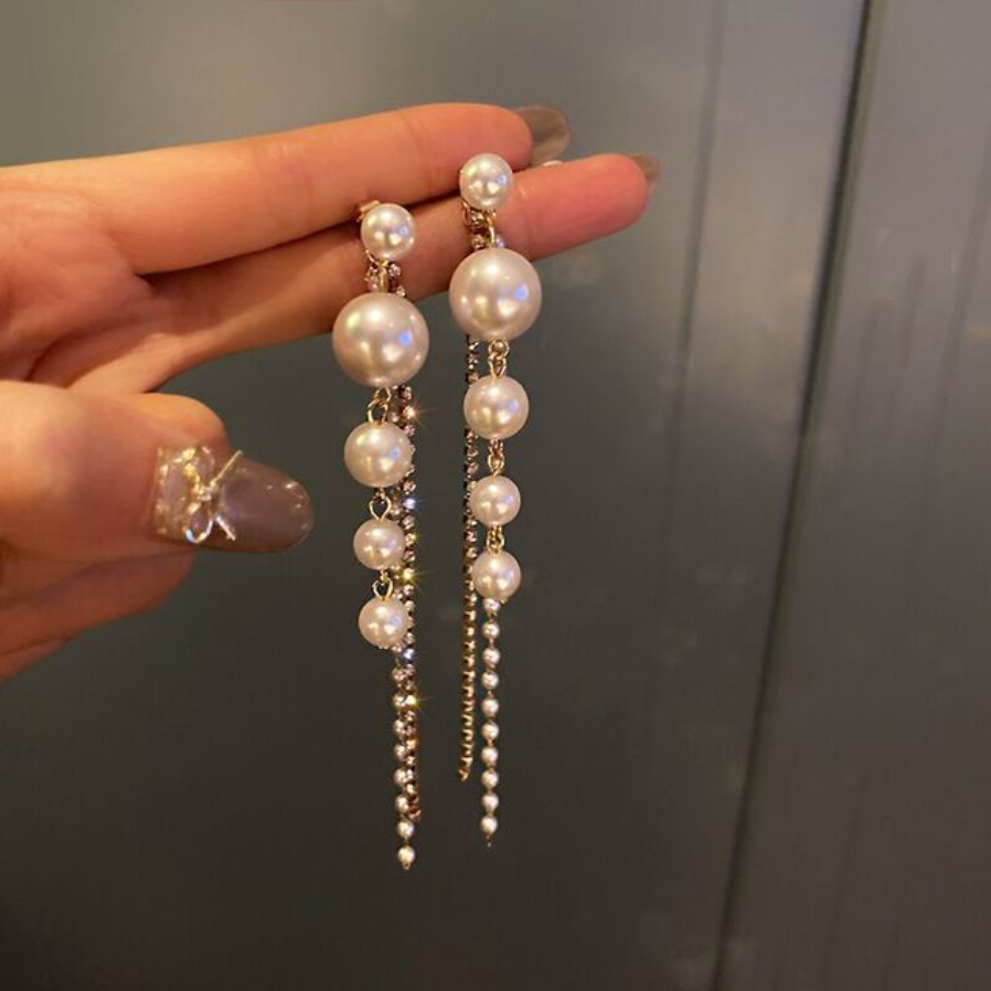 Handmade several pearls dangling earrings