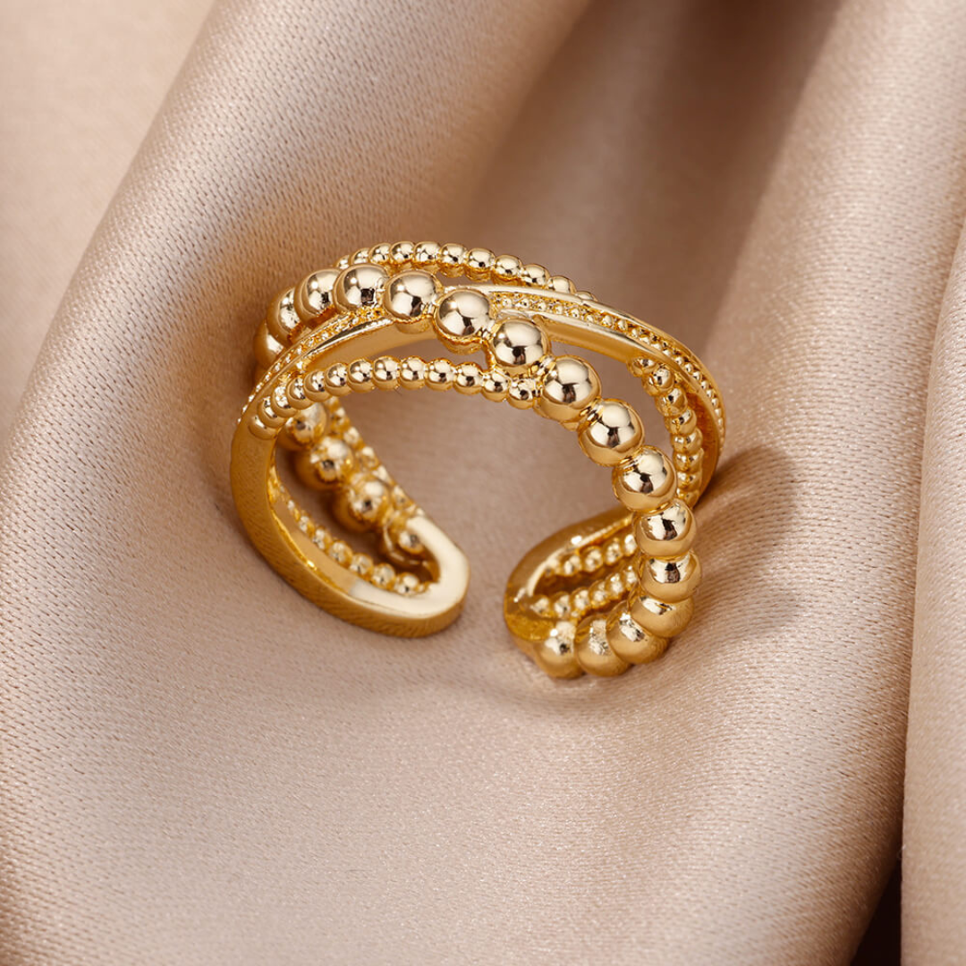 18K Gold Plated adjustable ring with pearl design