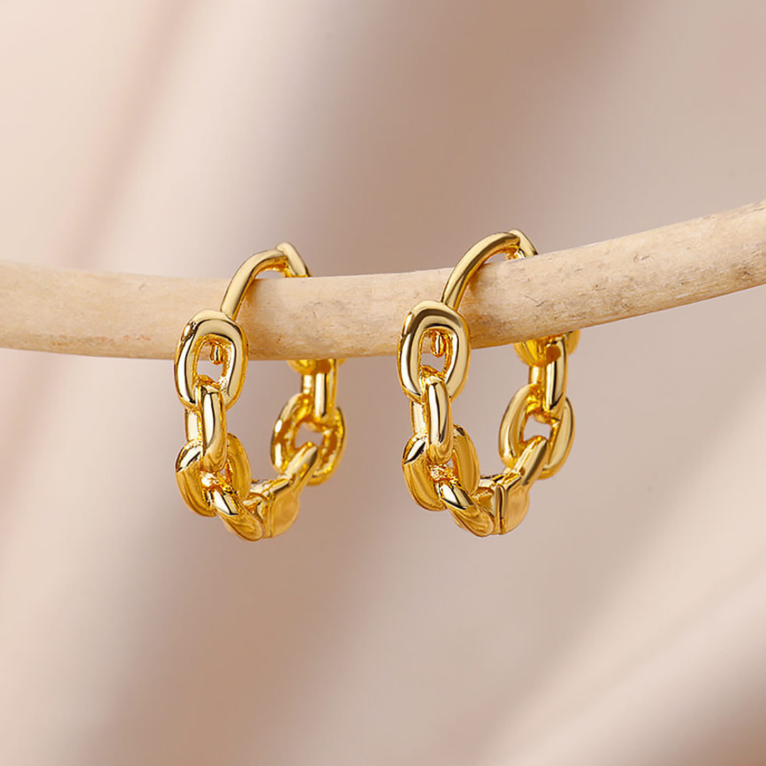 18K Gold Plated hoop earrings with a chain shape