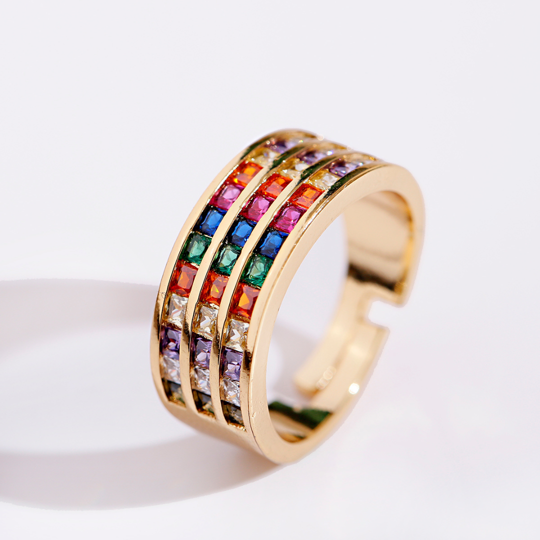 18K Gold Plated Elegant adjustable ring with coloured zirconia
