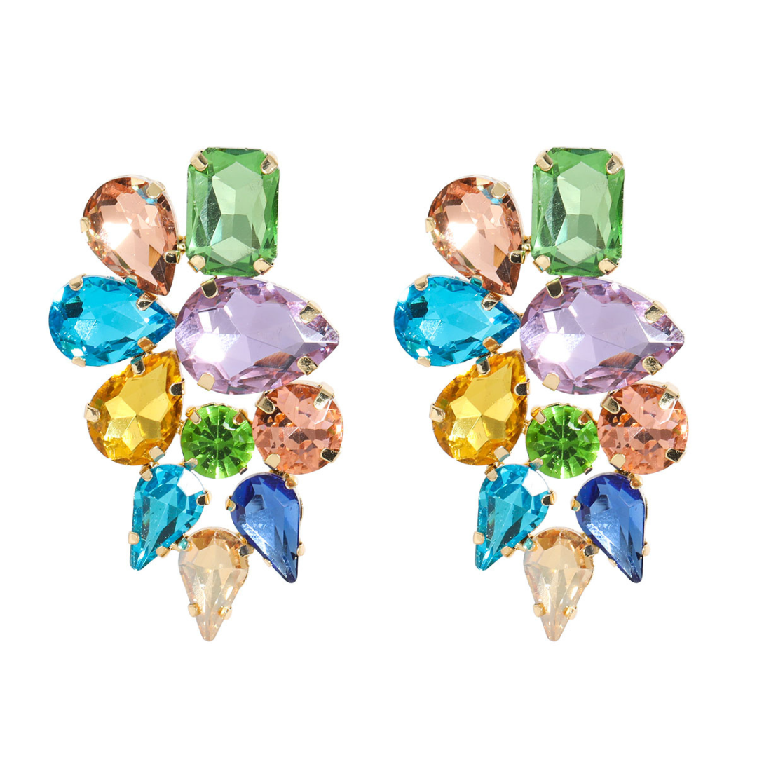 18K Gold Plated Earrings with coloured gemstones in the shape of leaves