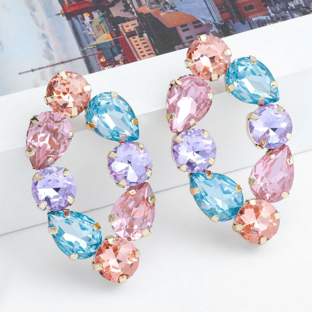 18K Gold Plated Earrings with coloured gemstones in teardrop shape