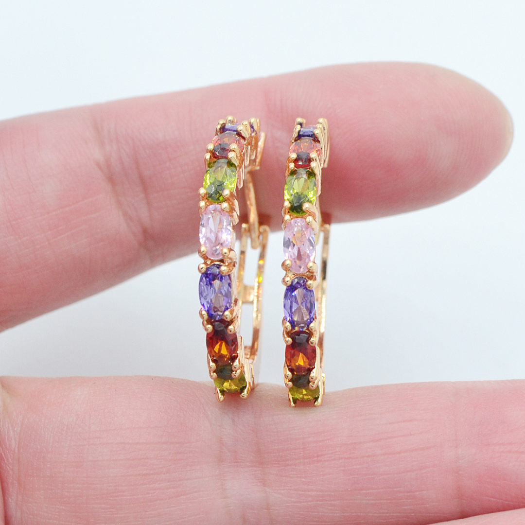 18K Gold Plated Hoop Earrings with coloured zirconia stones