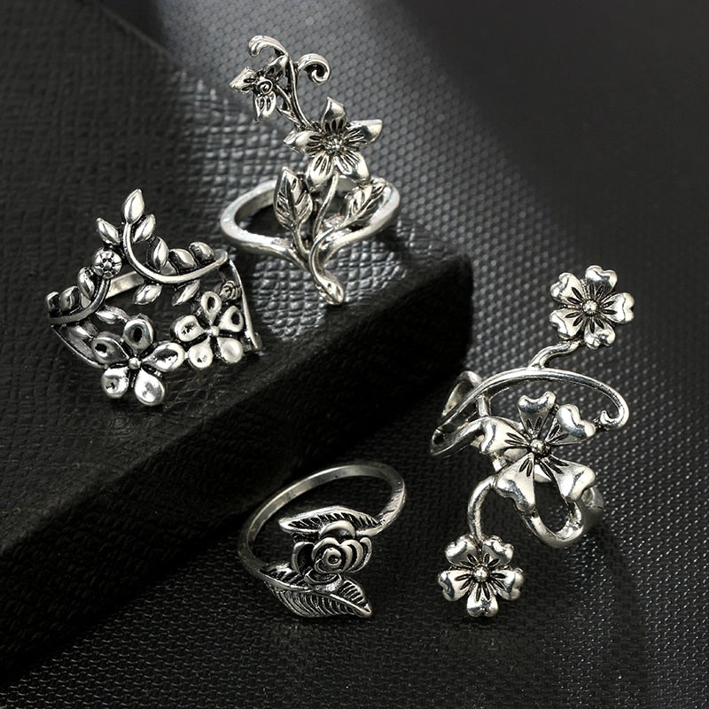 Pack 4 Enchanted Garden Adjustable Silver Rings