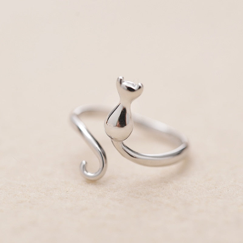925 Silver ring in the shape of a cat - Adjustable size
