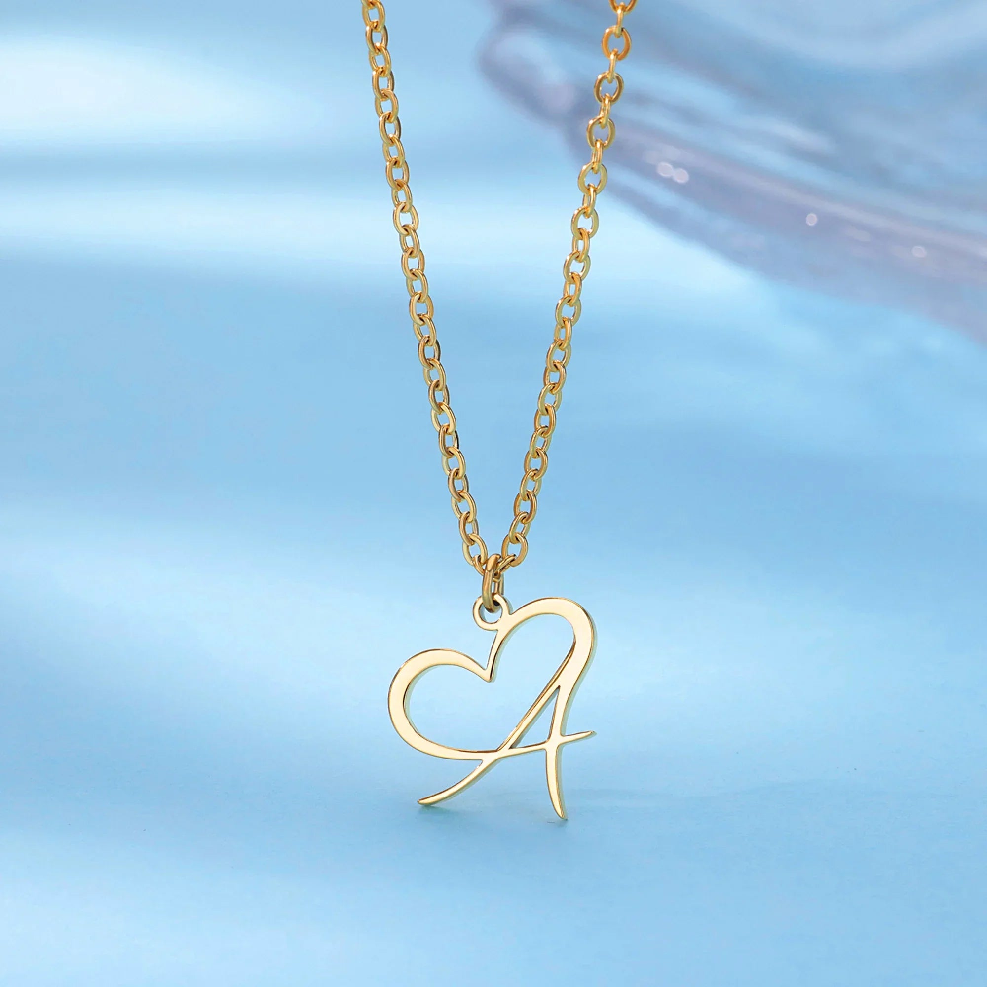 18K Gold Plated Heart Initial Letter Necklace