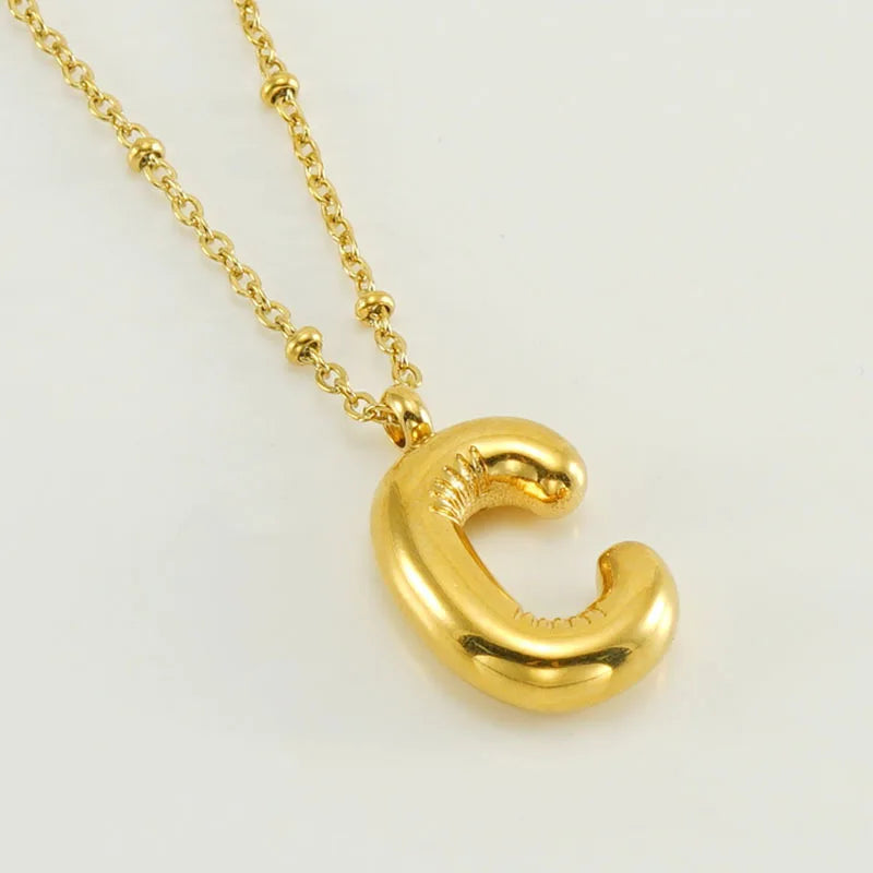 18K Gold Plated Lightweight Balloon Bubble Initial letter Necklace