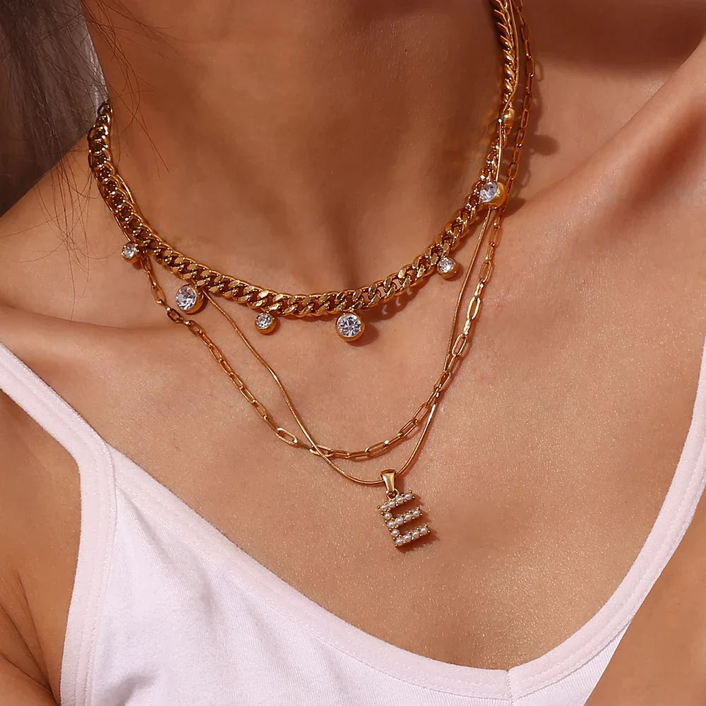 Natural Pearls Initial Necklace in 18K Gold Plating