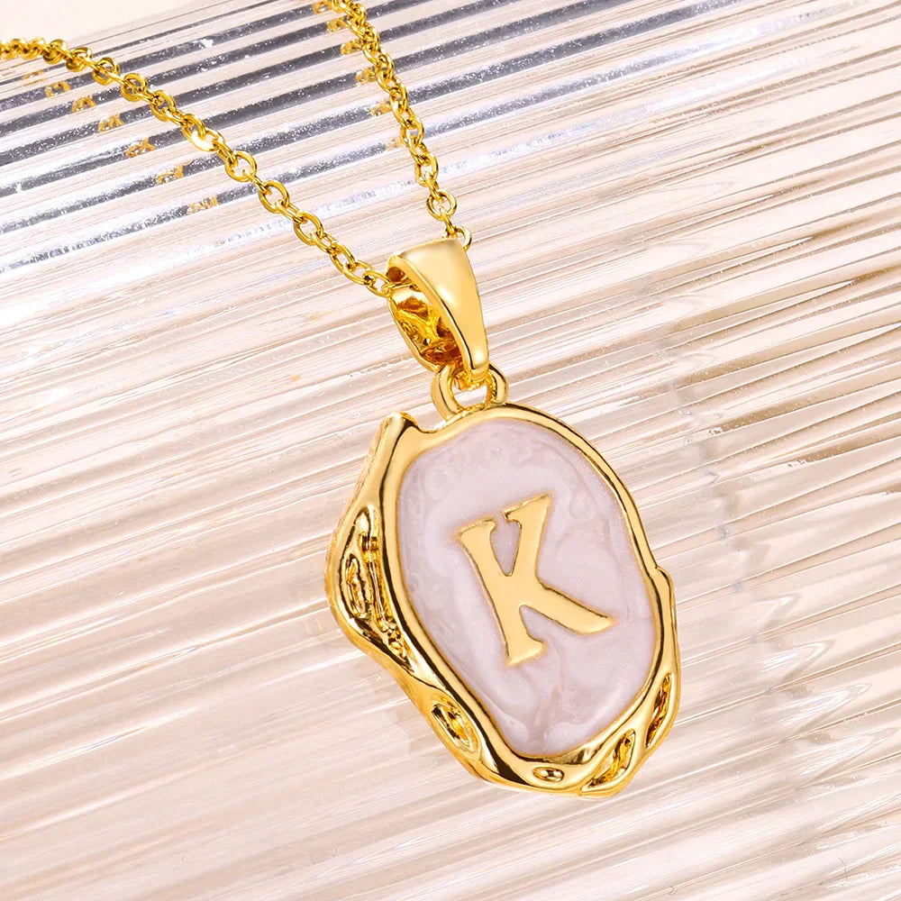 Necklace with Initials from the Bottom of the Sea in 18K Gold Plating White