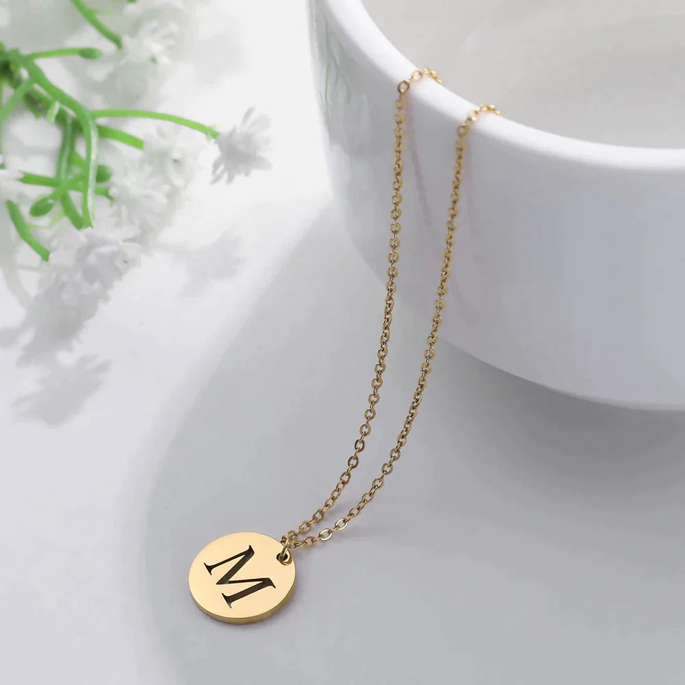18K Gold Plated Initials engraved in Circle Necklace