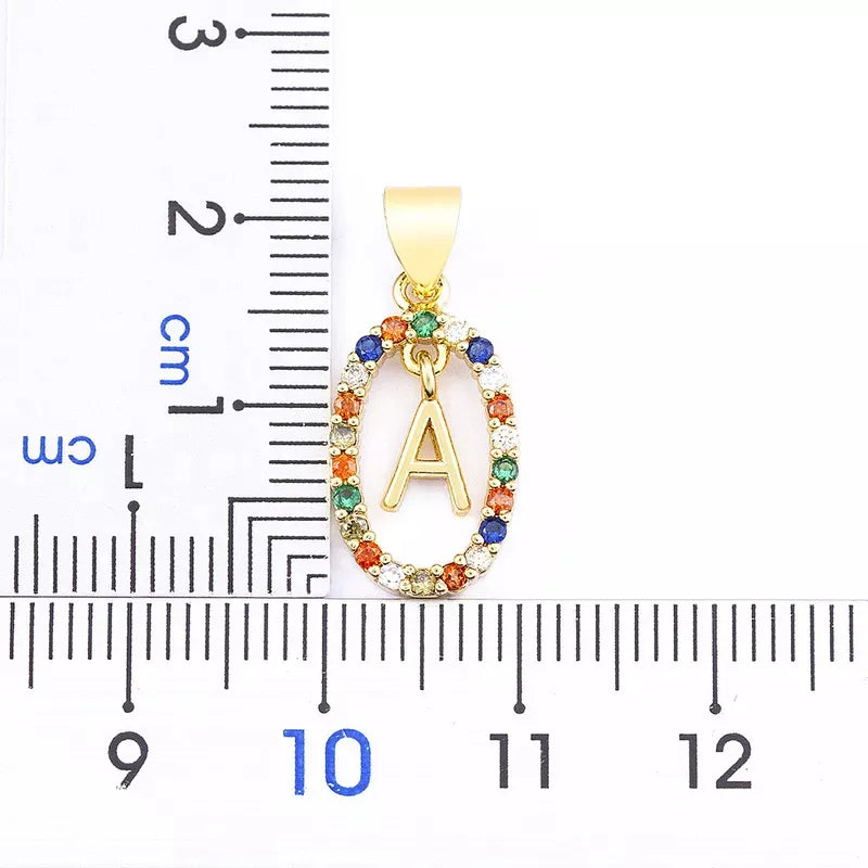 Initial Letter Necklace with Coloured Stones in 18K Gold Plating