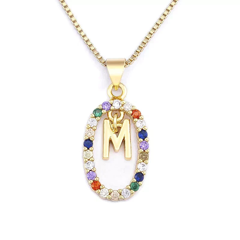 Initial Letter Necklace with Coloured Beautiful Stones in 18K Gold Plating