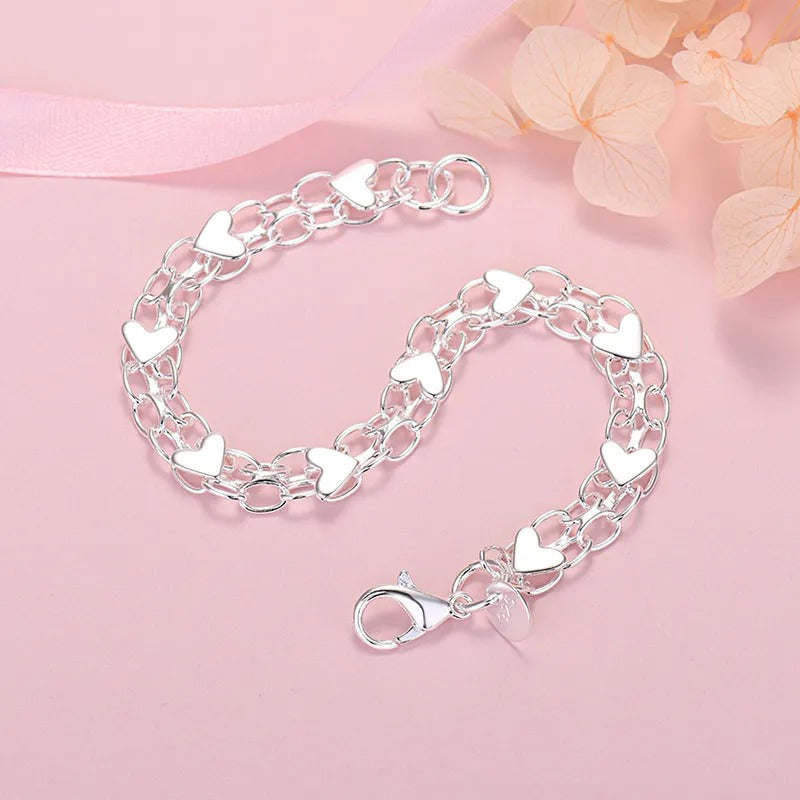 925 sterling silver bracelet in the form of a chain with hearts