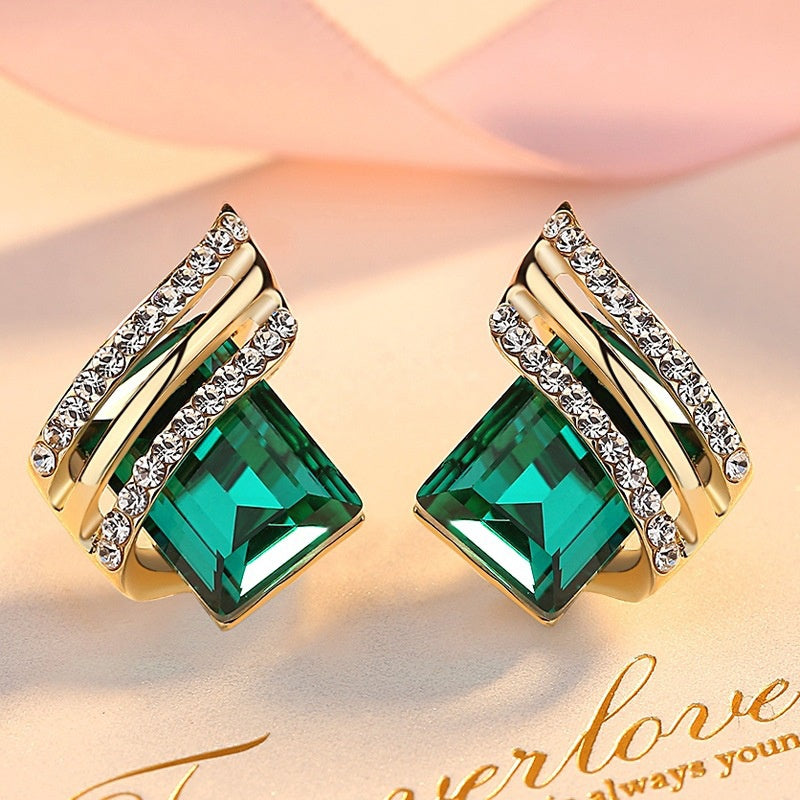 18K Gold Plated Emerald Cut Earrings