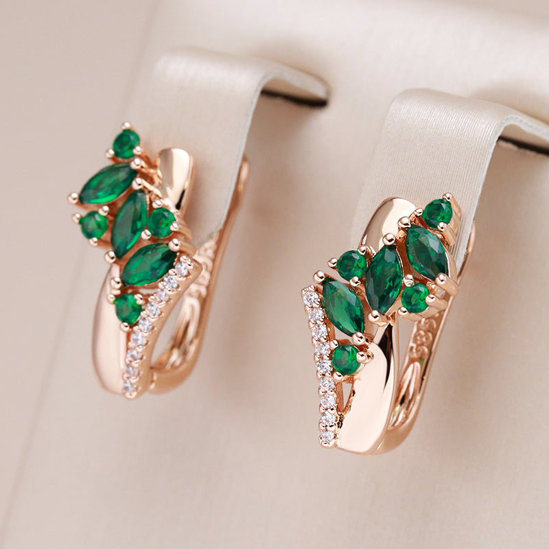 18K Rose Gold Plated Emerald Earrings