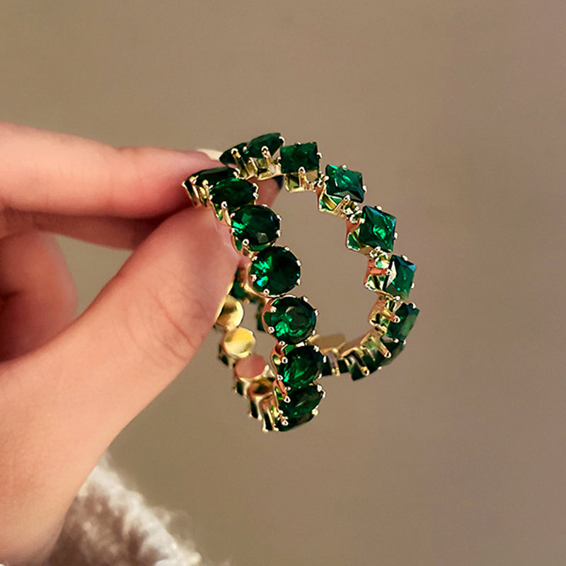 18K Gold-Plated Emerald Hoops