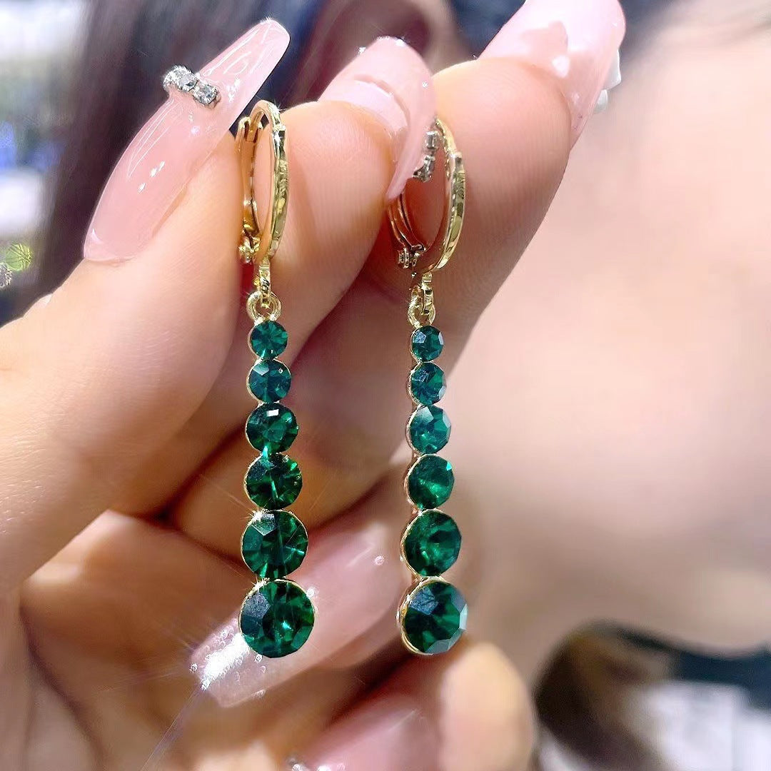 18K Gold Plated Long Emerald Earrings