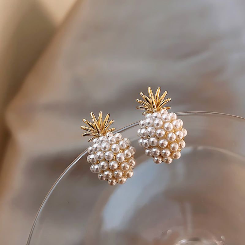 18K Gold Plated Handmade Natural Pearls Pineapple-shape Earrings