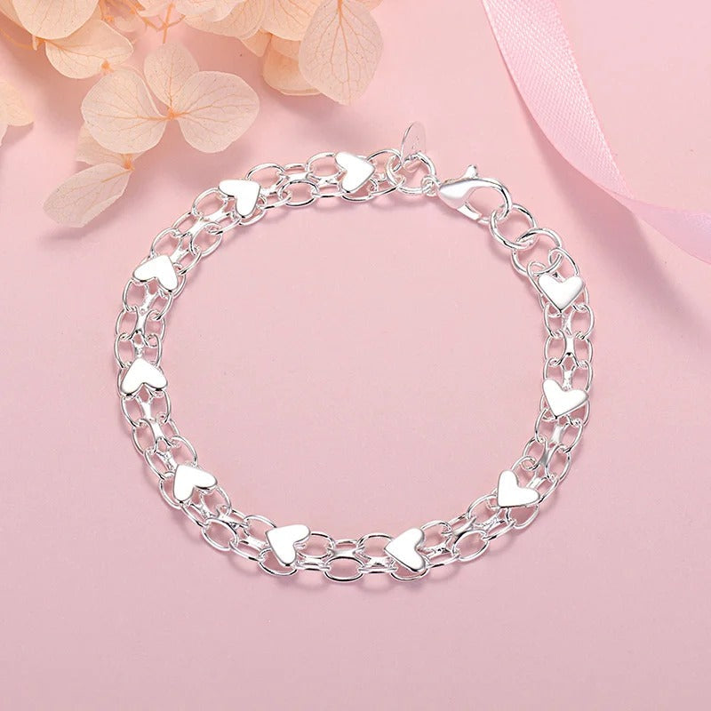 925 sterling silver bracelet in the form of a chain with hearts